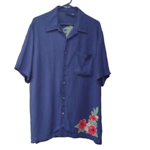 Cherokee Blue Rayon Hawaiian Shirt M